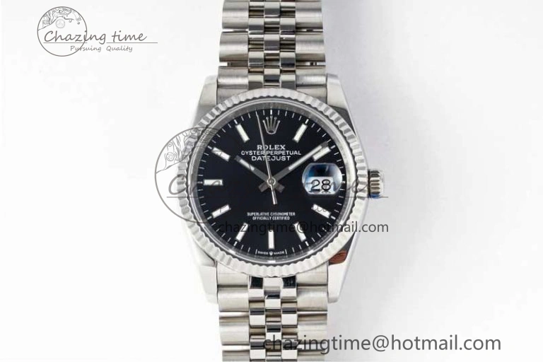DateJust 36 SS DIWF 1:1 Best Edition 904L Steel Black Stick Dial on Jubilee Bracelet SA StreetReady 2323
