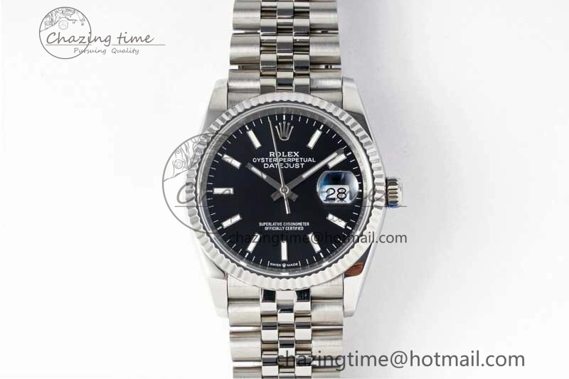 DateJust 36 SS DIWF 1:1 Best Edition 904L Steel Black Stick Dial on Jubilee Bracelet SA StreetReady 2323