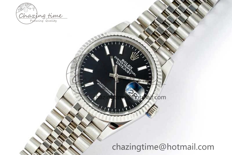 DateJust 36 SS DIWF 1:1 Best Edition 904L Steel Black Stick Dial on Jubilee Bracelet SA StreetReady 2323