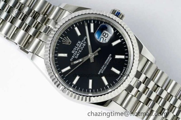 DateJust 36 SS DIWF 1:1 Best Edition 904L Steel Black Stick Dial on Jubilee Bracelet SA StreetReady 2323