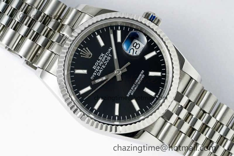 DateJust 36 SS DIWF 1:1 Best Edition 904L Steel Black Stick Dial on Jubilee Bracelet SA StreetReady 2323