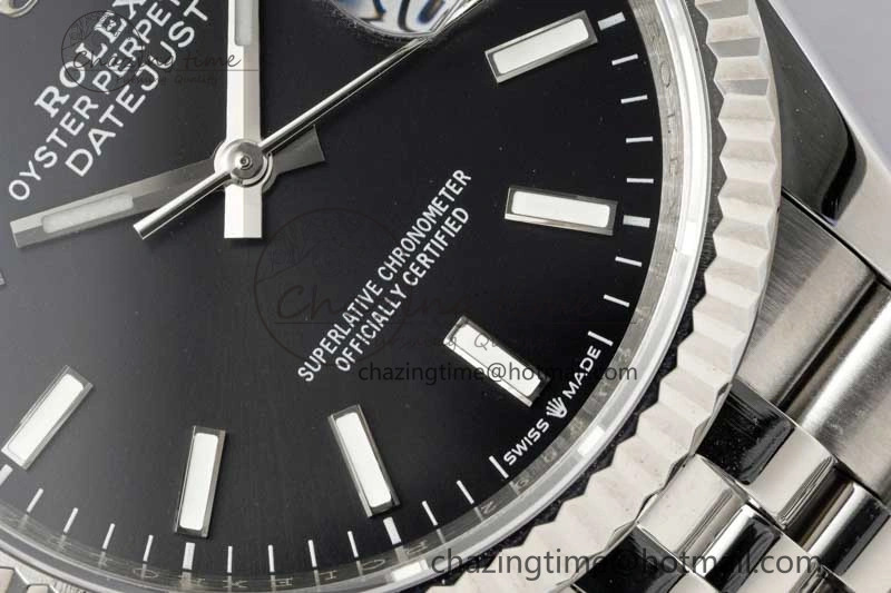 DateJust 36 SS DIWF 1:1 Best Edition 904L Steel Black Stick Dial on Jubilee Bracelet SA StreetReady 2323