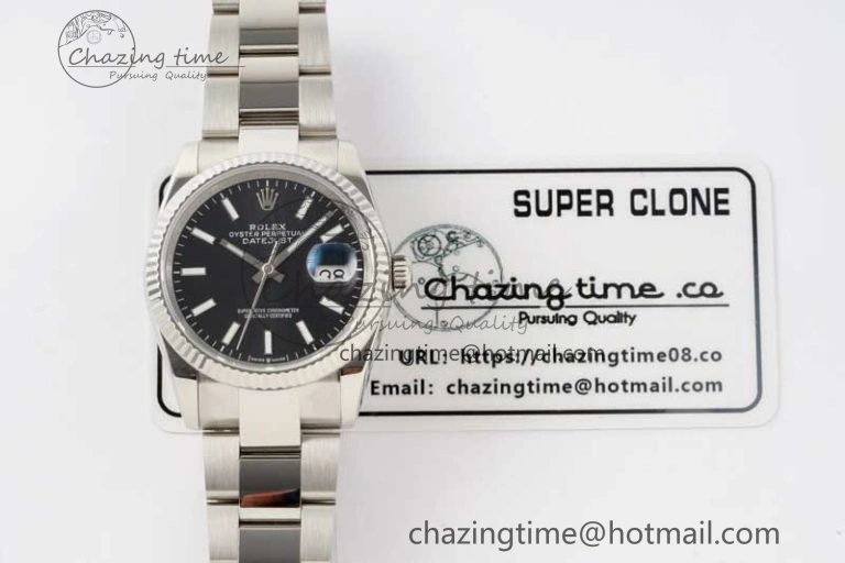 DateJust 36 SS DIWF 1:1 Best Edition 904L Steel Black Stick Dial on Oyster Bracelet SA Trendsetting 2322