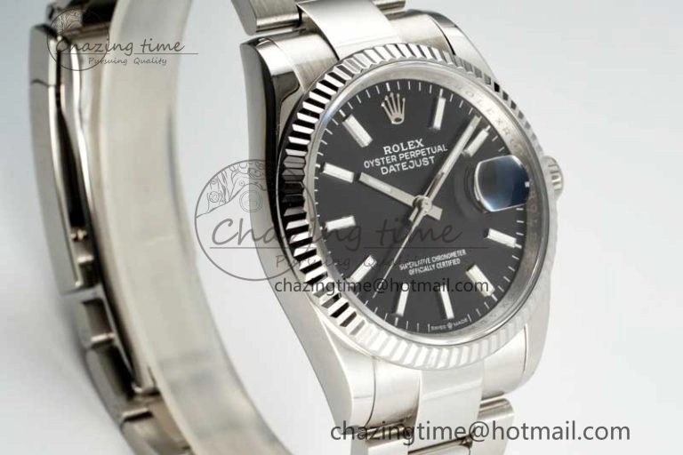 DateJust 36 SS DIWF 1:1 Best Edition 904L Steel Black Stick Dial on Oyster Bracelet SA Trendsetting 2322