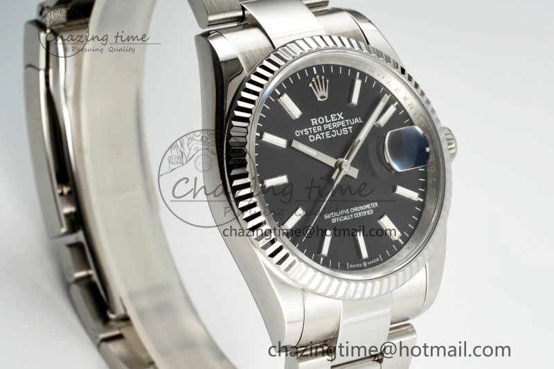 DateJust 36 SS DIWF 1:1 Best Edition 904L Steel Black Stick Dial on Oyster Bracelet SA Trendsetting 2322
