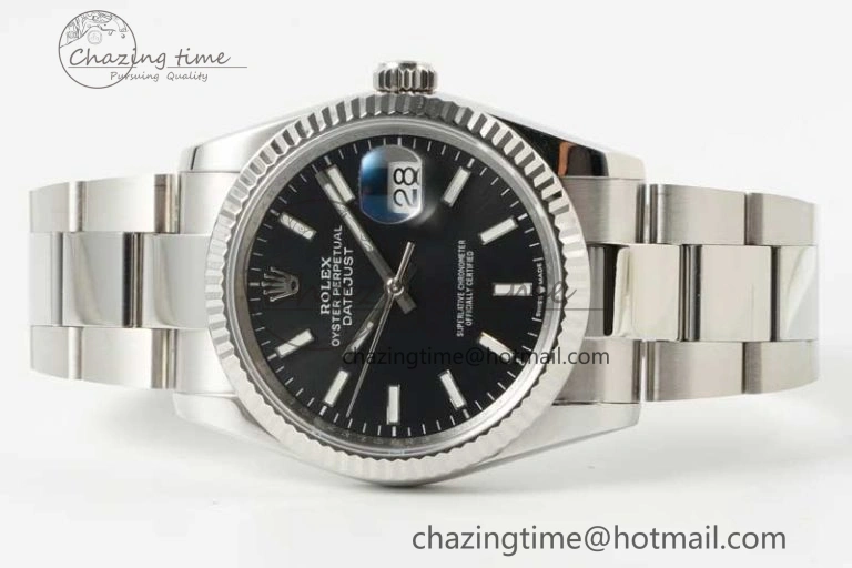 DateJust 36 SS DIWF 1:1 Best Edition 904L Steel Black Stick Dial on Oyster Bracelet SA Trendsetting 2322