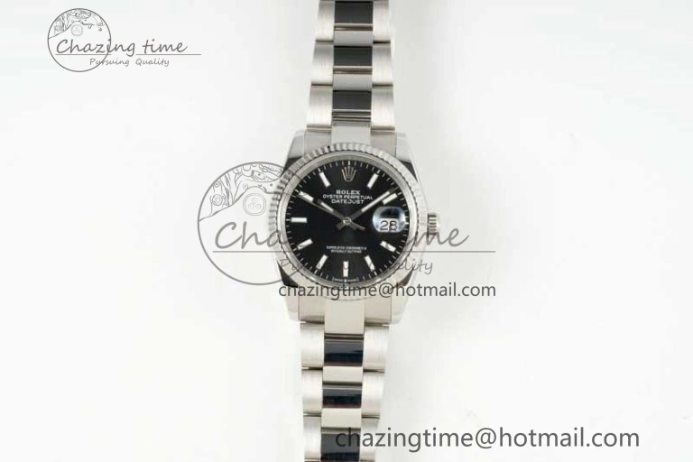 DateJust 36 SS DIWF 1:1 Best Edition 904L Steel Black Stick Dial on Oyster Bracelet SA Trendsetting 2322