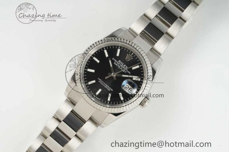 DateJust 36 SS DIWF 1:1 Best Edition 904L Steel Black Stick Dial on Oyster Bracelet SA Trendsetting 2322