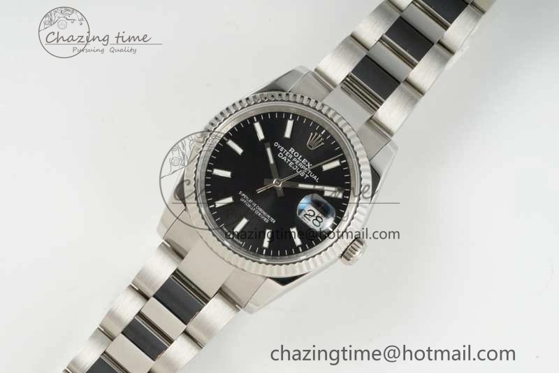 DateJust 36 SS DIWF 1:1 Best Edition 904L Steel Black Stick Dial on Oyster Bracelet SA Trendsetting 2322