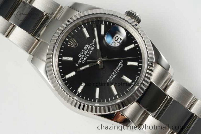 DateJust 36 SS DIWF 1:1 Best Edition 904L Steel Black Stick Dial on Oyster Bracelet SA Trendsetting 2322