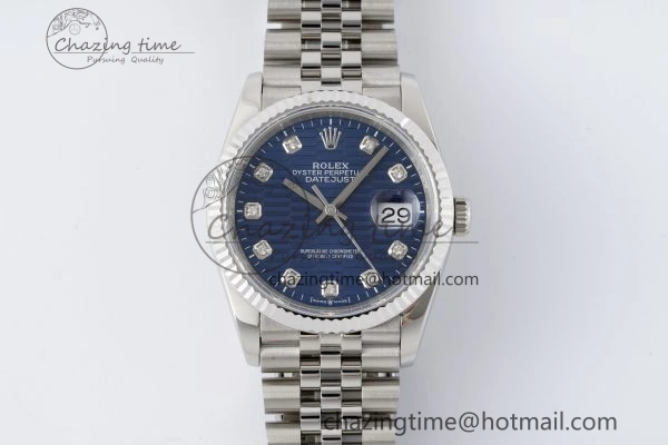 Breathable DateJust 36 SS JDF 1:1 Best Edition Blue Diamonds Textured Dial on Jubilee Bracelet VR3235 V 2194