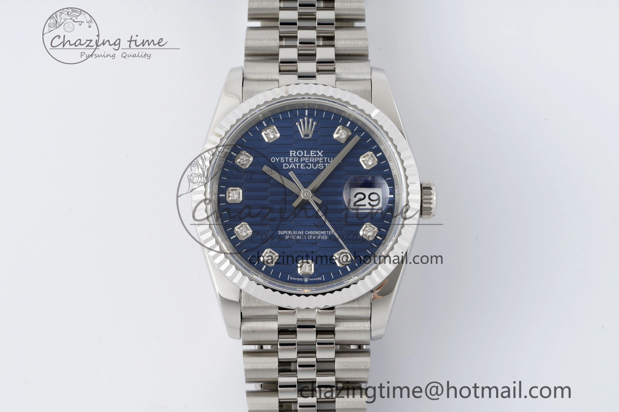 DateJust 36 SS JDF 1:1 Best Edition Blue Diamonds Textured Dial on Jubilee Bracelet VR3235 V Minimalist 10210