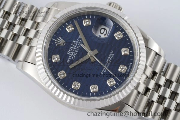 DateJust 36 SS JDF 1:1 Best Edition Blue Diamonds Textured Dial on Jubilee Bracelet VR3235 V Minimalist 10210