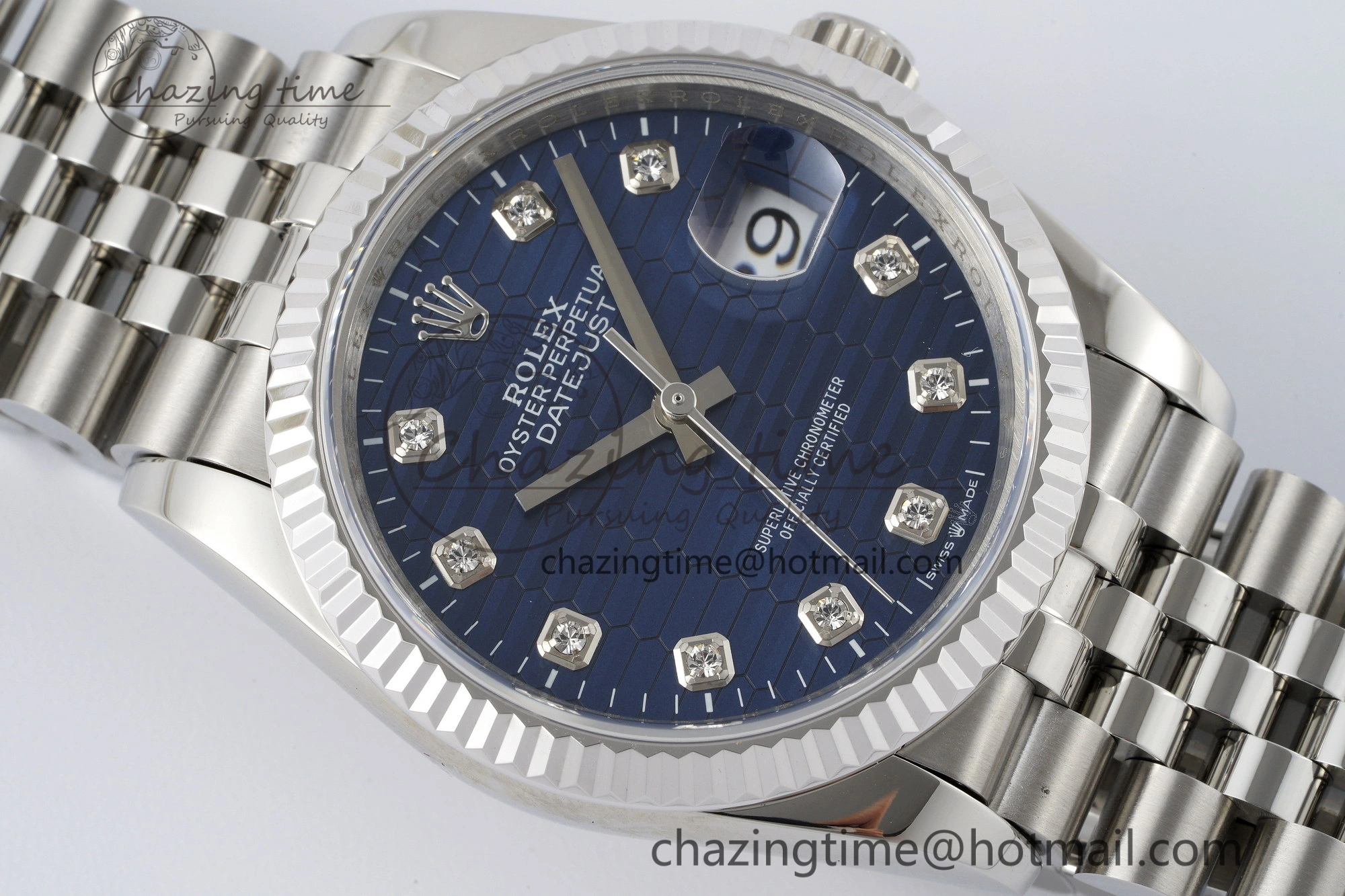 DateJust 36 SS JDF 1:1 Best Edition Blue Diamonds Textured Dial on Jubilee Bracelet VR3235 V Minimalist 10210