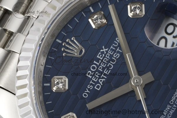 DateJust 36 SS JDF 1:1 Best Edition Blue Diamonds Textured Dial on Jubilee Bracelet VR3235 V Minimalist 10210