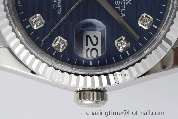 DateJust 36 SS JDF 1:1 Best Edition Blue Diamonds Textured Dial on Jubilee Bracelet VR3235 V Minimalist 10210