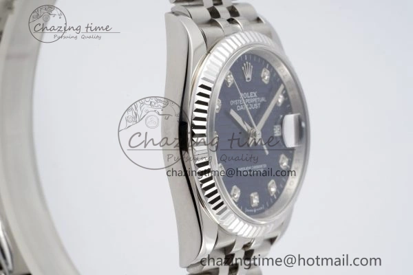 DateJust 36 SS JDF 1:1 Best Edition Blue Diamonds Textured Dial on Jubilee Bracelet VR3235 V Minimalist 10210