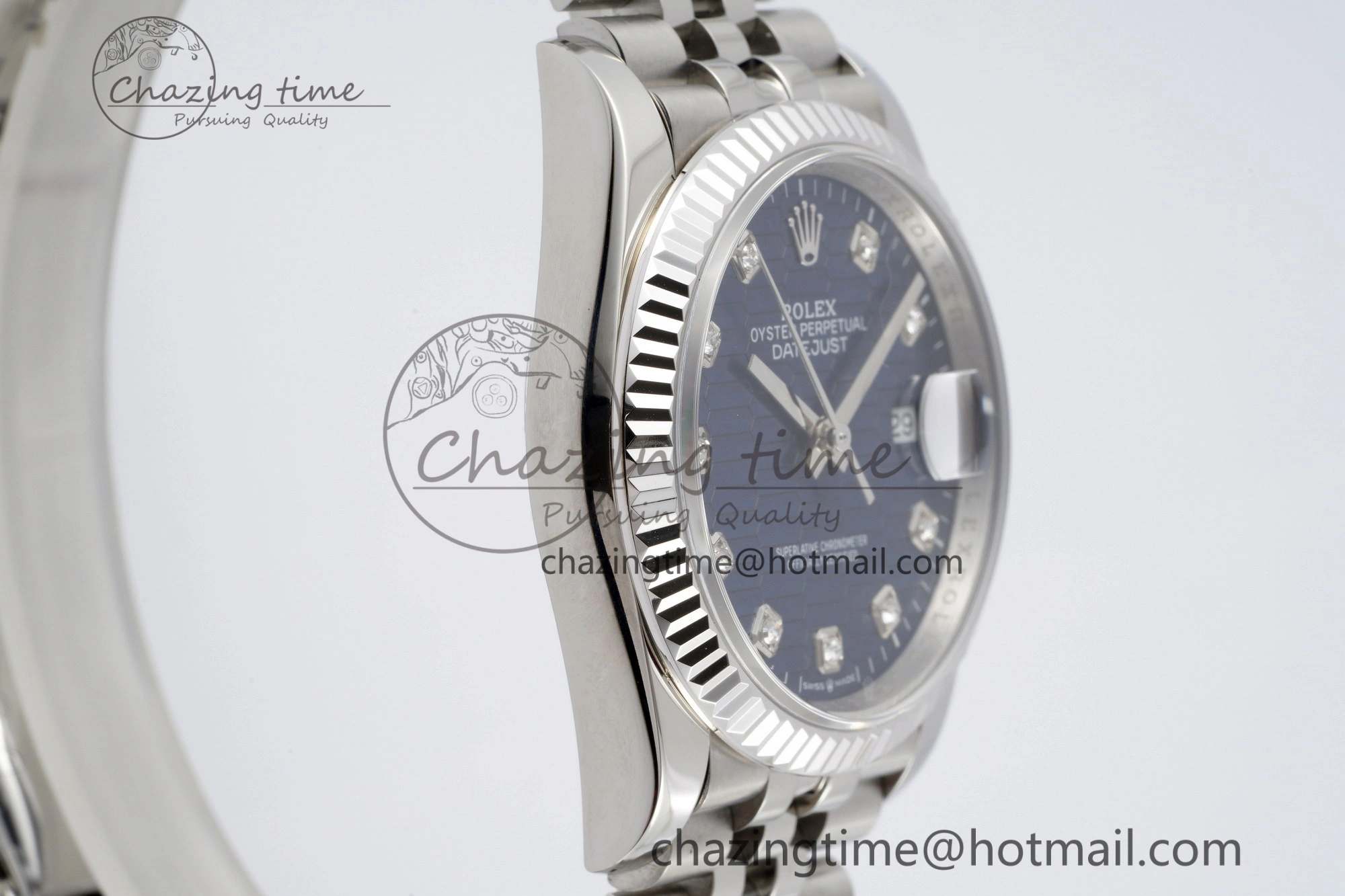 DateJust 36 SS JDF 1:1 Best Edition Blue Diamonds Textured Dial on Jubilee Bracelet VR3235 V Minimalist 10210