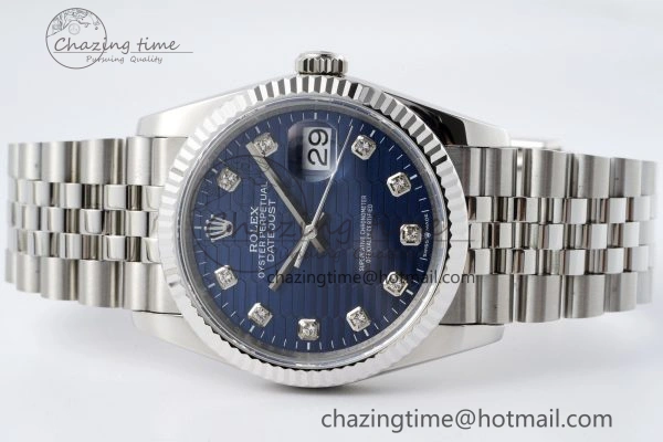 DateJust 36 SS JDF 1:1 Best Edition Blue Diamonds Textured Dial on Jubilee Bracelet VR3235 V Minimalist 10210