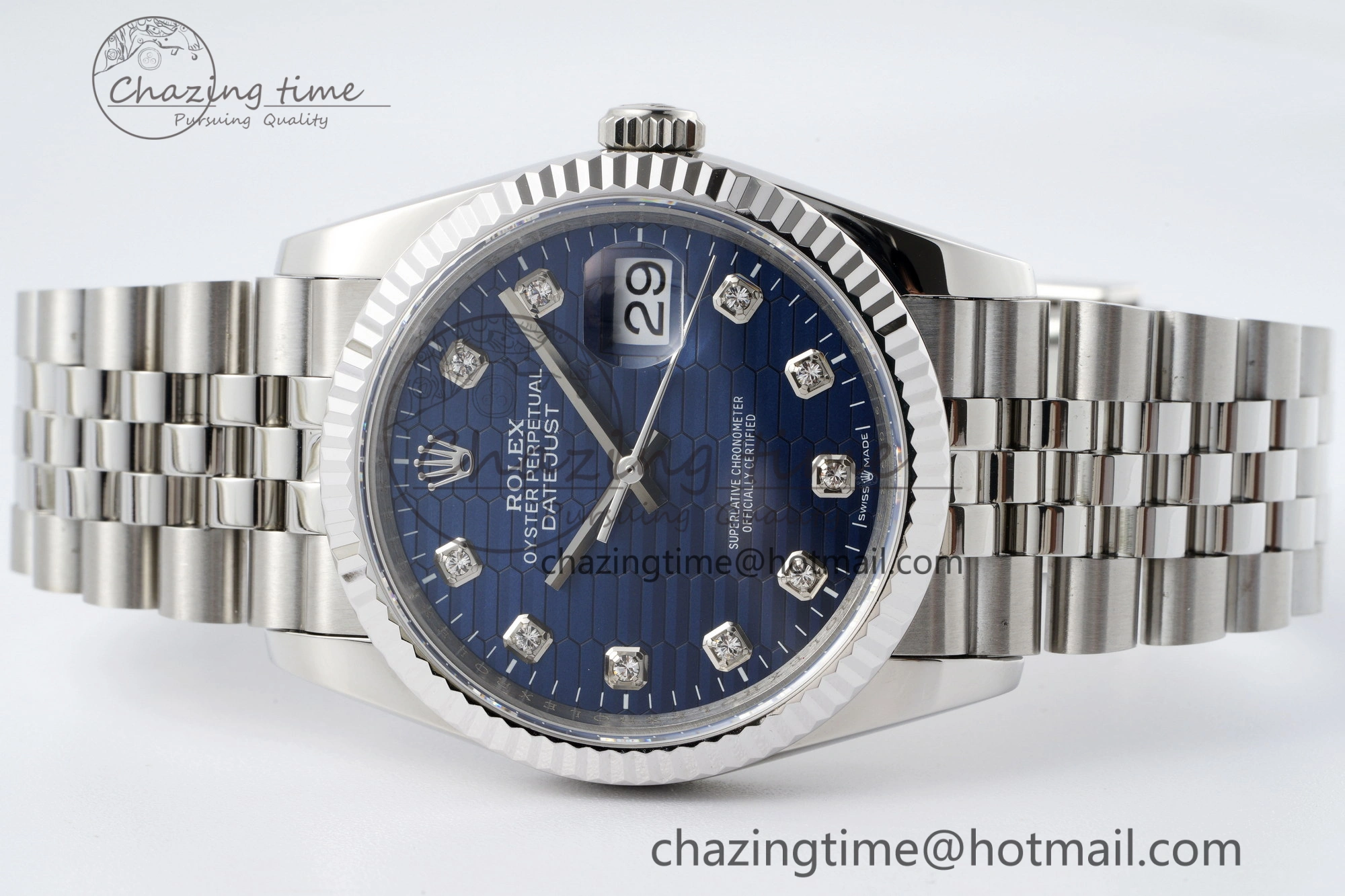 DateJust 36 SS JDF 1:1 Best Edition Blue Diamonds Textured Dial on Jubilee Bracelet VR3235 V Minimalist 10210