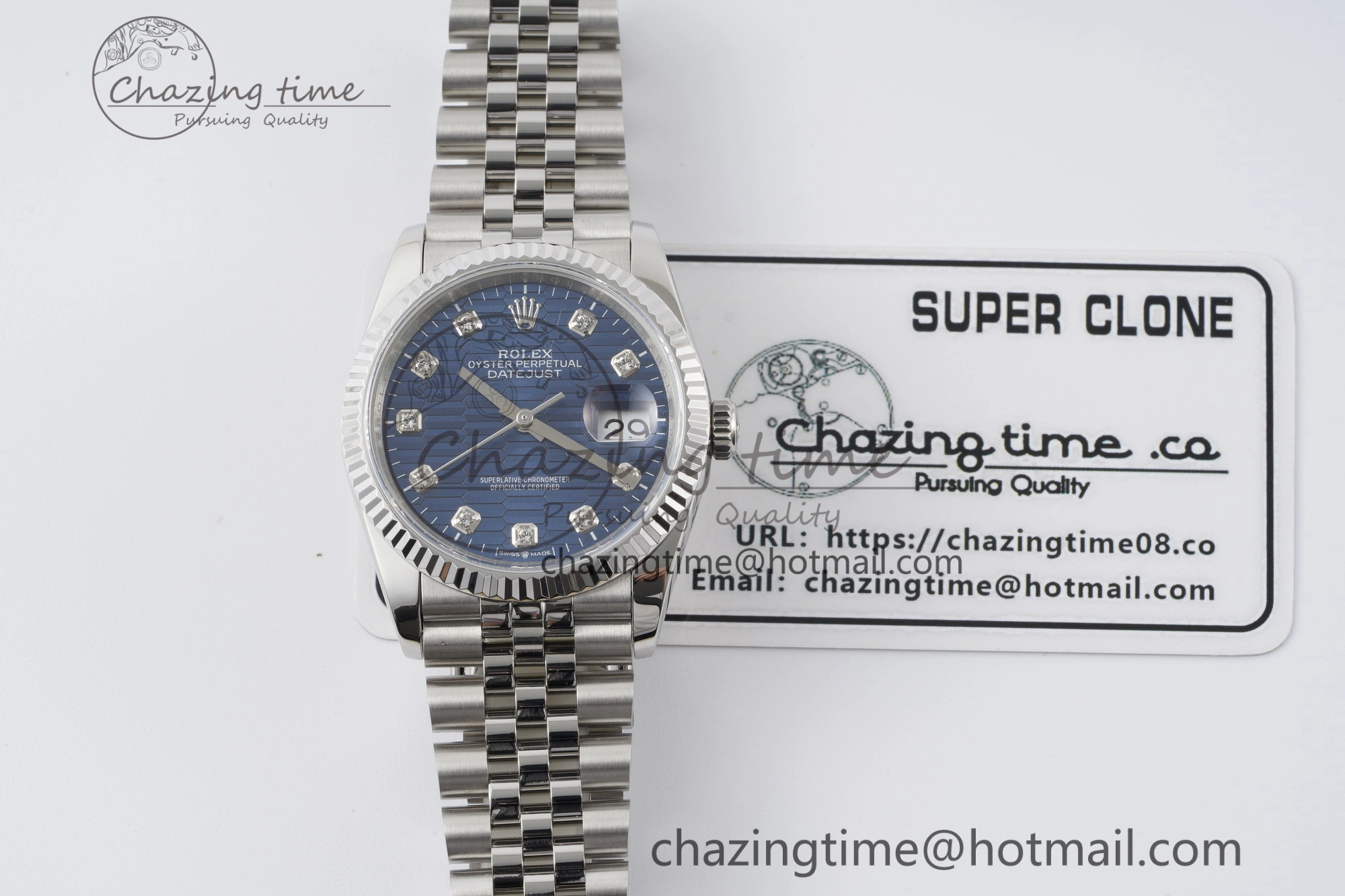 DateJust 36 SS JDF 1:1 Best Edition Blue Diamonds Textured Dial on Jubilee Bracelet VR3235 V Minimalist 10210
