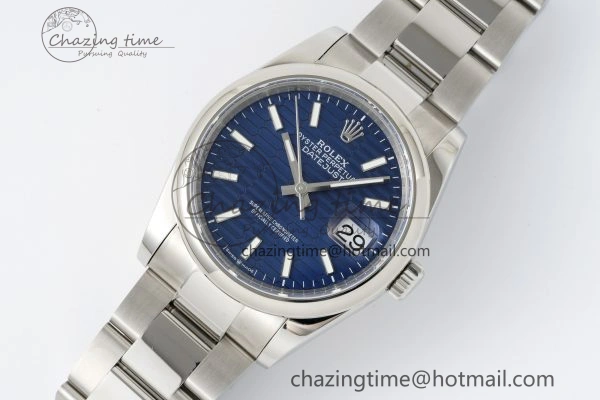 UrbanChic DateJust 36 SS JDF 904L Steel Blue Textured Dial on Oyster Bracelet VR3235 V 2234