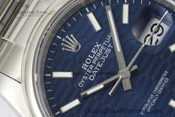 UrbanChic DateJust 36 SS JDF 904L Steel Blue Textured Dial on Oyster Bracelet VR3235 V 2234