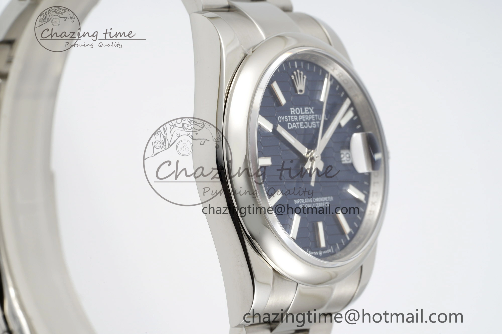 UrbanChic DateJust 36 SS JDF 904L Steel Blue Textured Dial on Oyster Bracelet VR3235 V 2234