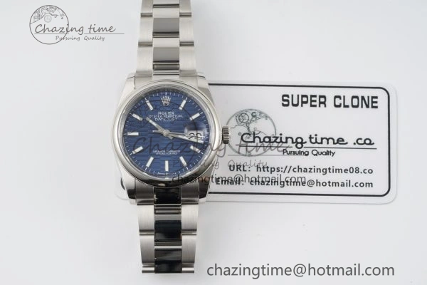 UrbanChic DateJust 36 SS JDF 904L Steel Blue Textured Dial on Oyster Bracelet VR3235 V 2234