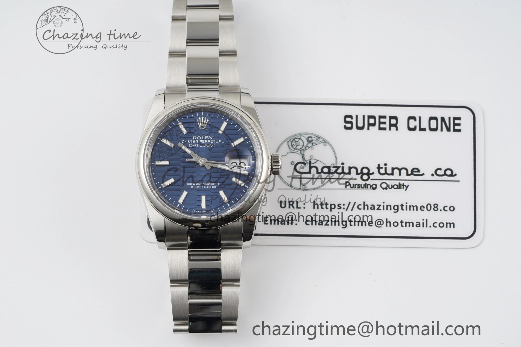 UrbanChic DateJust 36 SS JDF 904L Steel Blue Textured Dial on Oyster Bracelet VR3235 V 2234