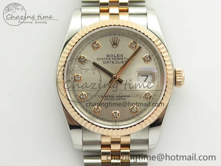 DateJust 36 SS RG 116231 RZF Best Edition 904L Steel Gray Dial Diamonds Markers on SS RG Bracelet A Lightweight 10613