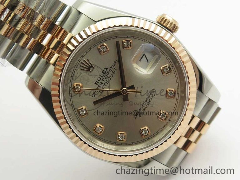 Flexible DateJust 36 SS RG 116231 RZF Best Edition 904L Steel Gray Dial Diamonds Markers on SS RG Bracelet A 3281