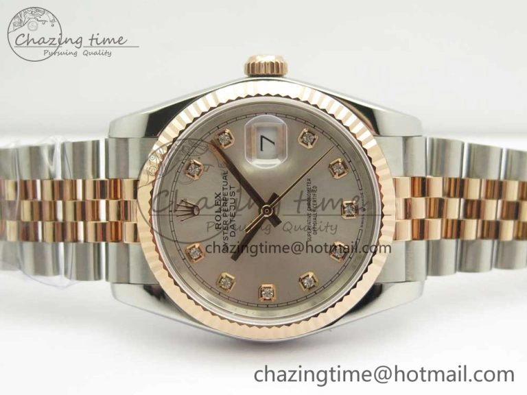 Flexible DateJust 36 SS RG 116231 RZF Best Edition 904L Steel Gray Dial Diamonds Markers on SS RG Bracelet A 3281