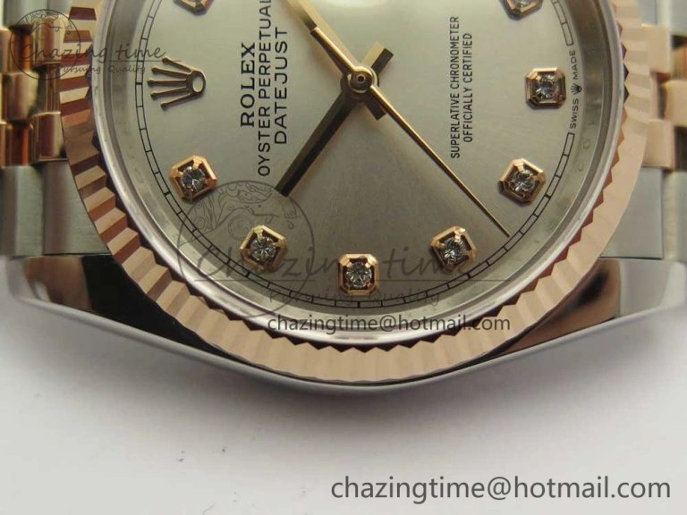 Flexible DateJust 36 SS RG 116231 RZF Best Edition 904L Steel Gray Dial Diamonds Markers on SS RG Bracelet A 3281