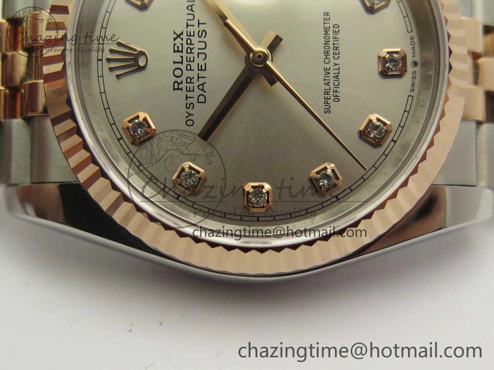 Flexible DateJust 36 SS RG 116231 RZF Best Edition 904L Steel Gray Dial Diamonds Markers on SS RG Bracelet A 3281