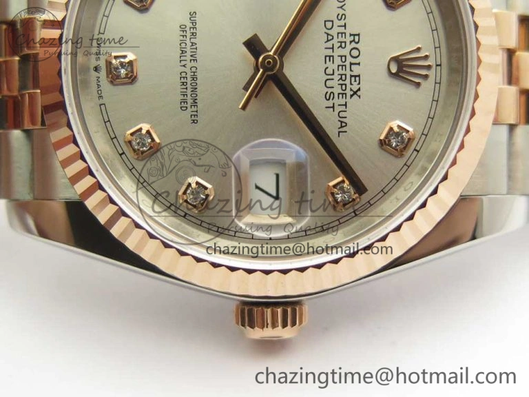 Flexible DateJust 36 SS RG 116231 RZF Best Edition 904L Steel Gray Dial Diamonds Markers on SS RG Bracelet A 3281