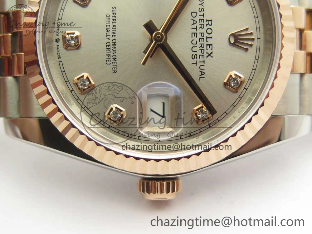 Flexible DateJust 36 SS RG 116231 RZF Best Edition 904L Steel Gray Dial Diamonds Markers on SS RG Bracelet A 3281