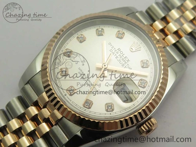 Flexible DateJust 36 SS RG 116231 RZF Best Edition 904L Steel Gray Dial Diamonds Markers on SS RG Bracelet A 3281