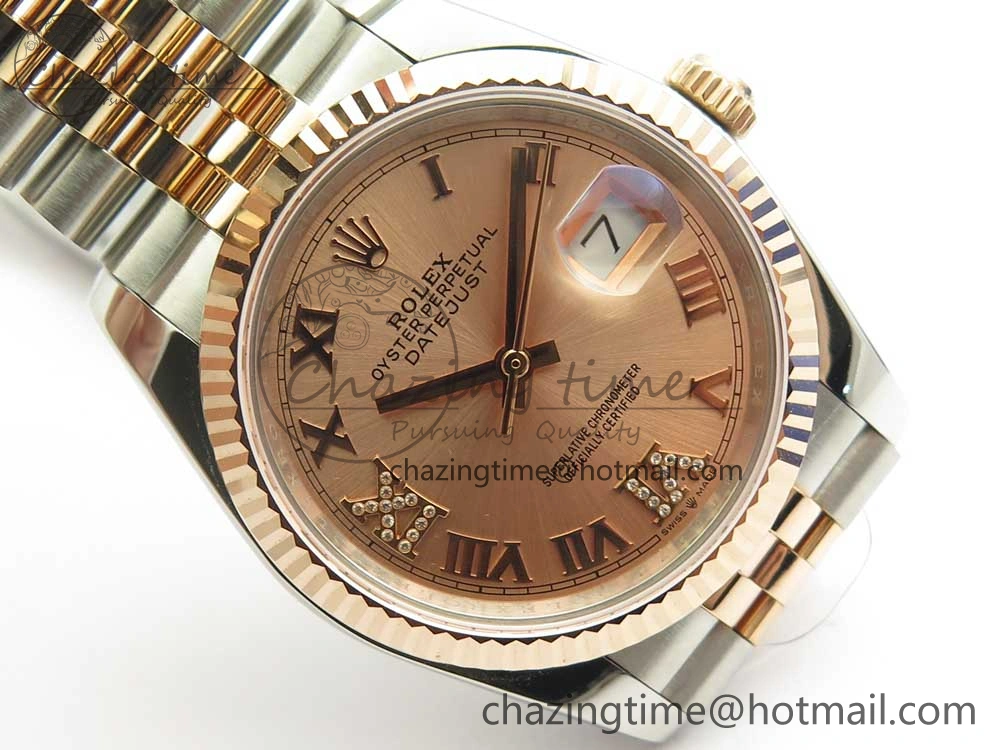 Comfortable DateJust 36 SS RG 116231 RZF Best Edition 904L Steel RG Dial Diamond Roman Markers on SS RG Bracelet A 10614