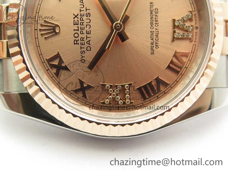 Comfortable DateJust 36 SS RG 116231 RZF Best Edition 904L Steel RG Dial Diamond Roman Markers on SS RG Bracelet A 10614