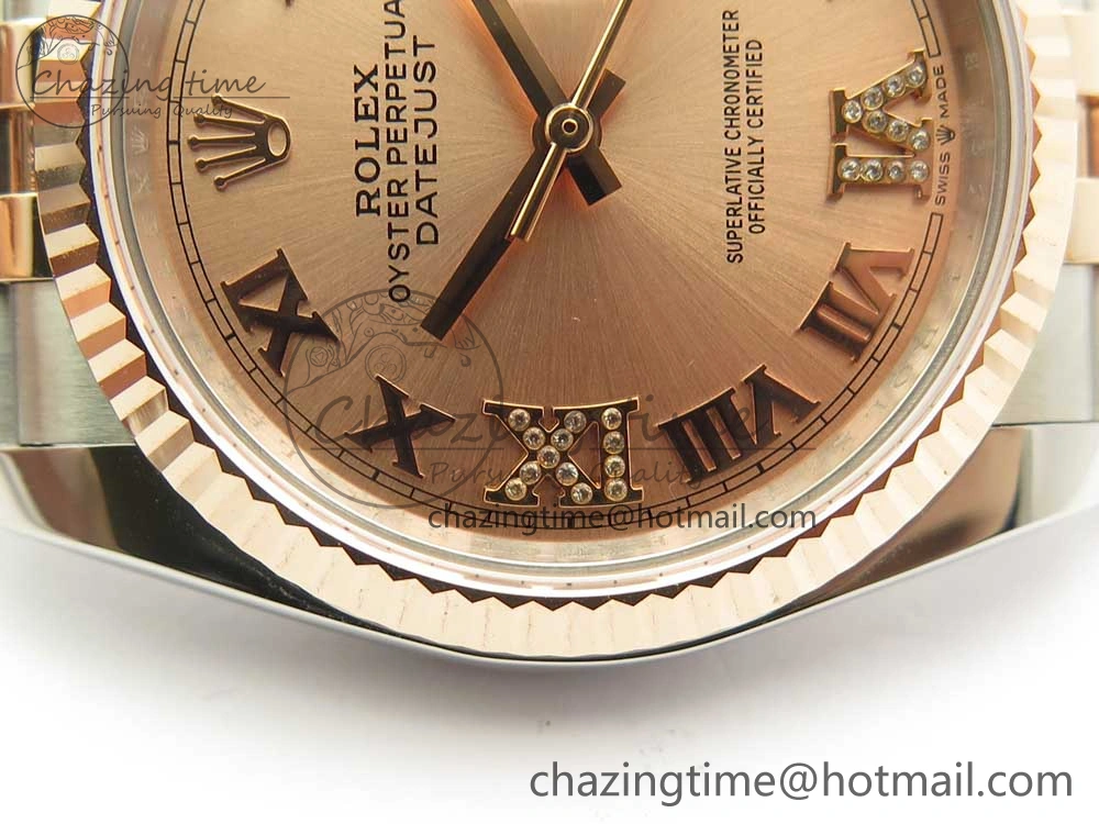 Comfortable DateJust 36 SS RG 116231 RZF Best Edition 904L Steel RG Dial Diamond Roman Markers on SS RG Bracelet A 10614