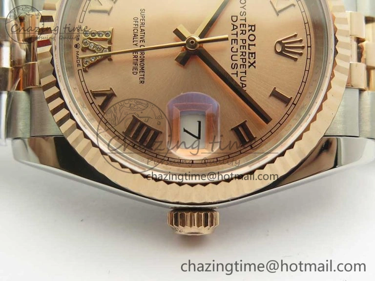 Comfortable DateJust 36 SS RG 116231 RZF Best Edition 904L Steel RG Dial Diamond Roman Markers on SS RG Bracelet A 10614