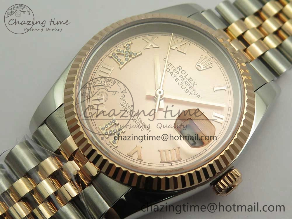 Comfortable DateJust 36 SS RG 116231 RZF Best Edition 904L Steel RG Dial Diamond Roman Markers on SS RG Bracelet A 10614