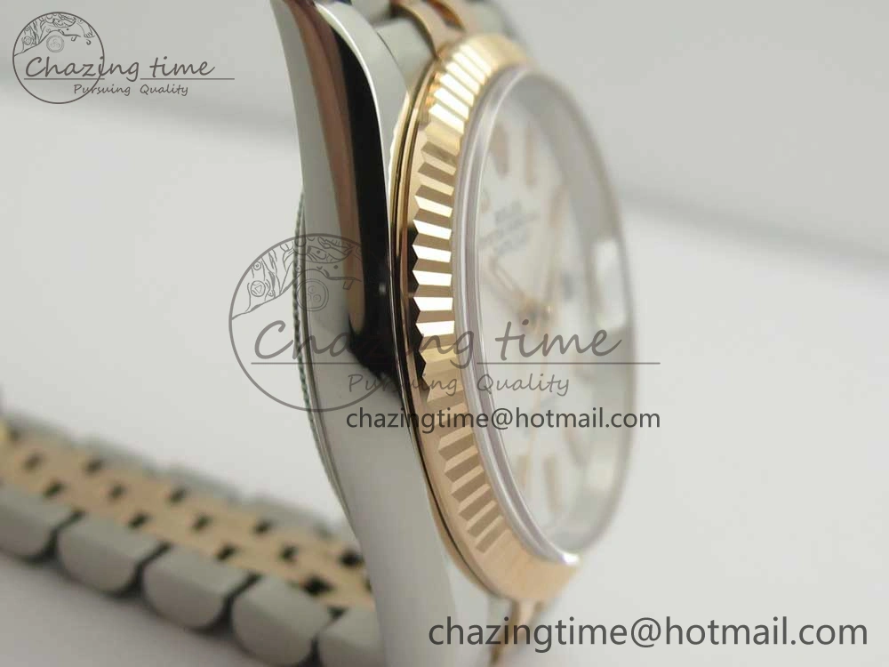 Snug DateJust 36 SS RG 116231 RZF Best Edition 904L Steel White Dial Stick Markers on SS RG Bracelet A 10617