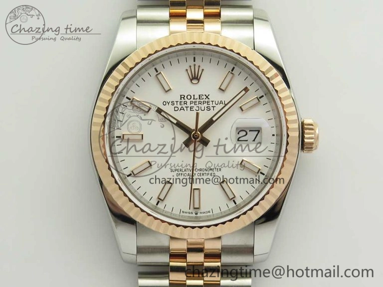 DateJust 36 SS RG 116231 RZF Best Edition 904L Steel White Dial Stick Markers on SS RG Bracelet A Trendsetting 3284