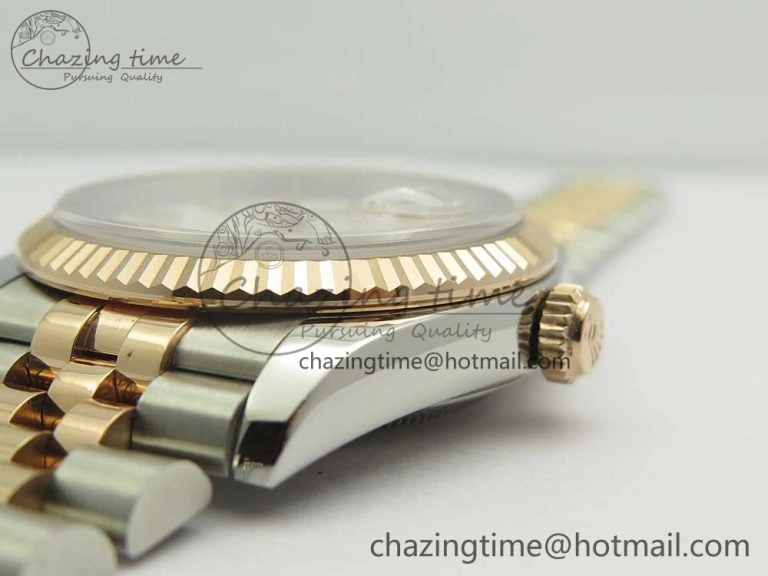 Snug DateJust 36 SS RG 116231 RZF Best Edition 904L Steel White Dial Stick Markers on SS RG Bracelet A 10617