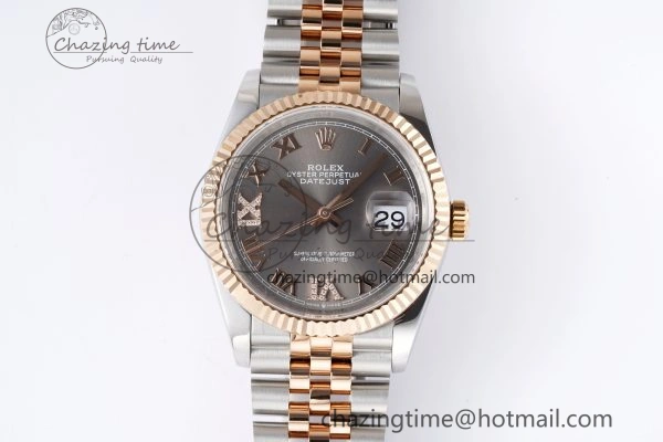 Effortless DateJust 36 SS RG 126231 JDF RG Plated 904L Steel Gray Dial Roman Markers on Jubilee Bracelet V 1748