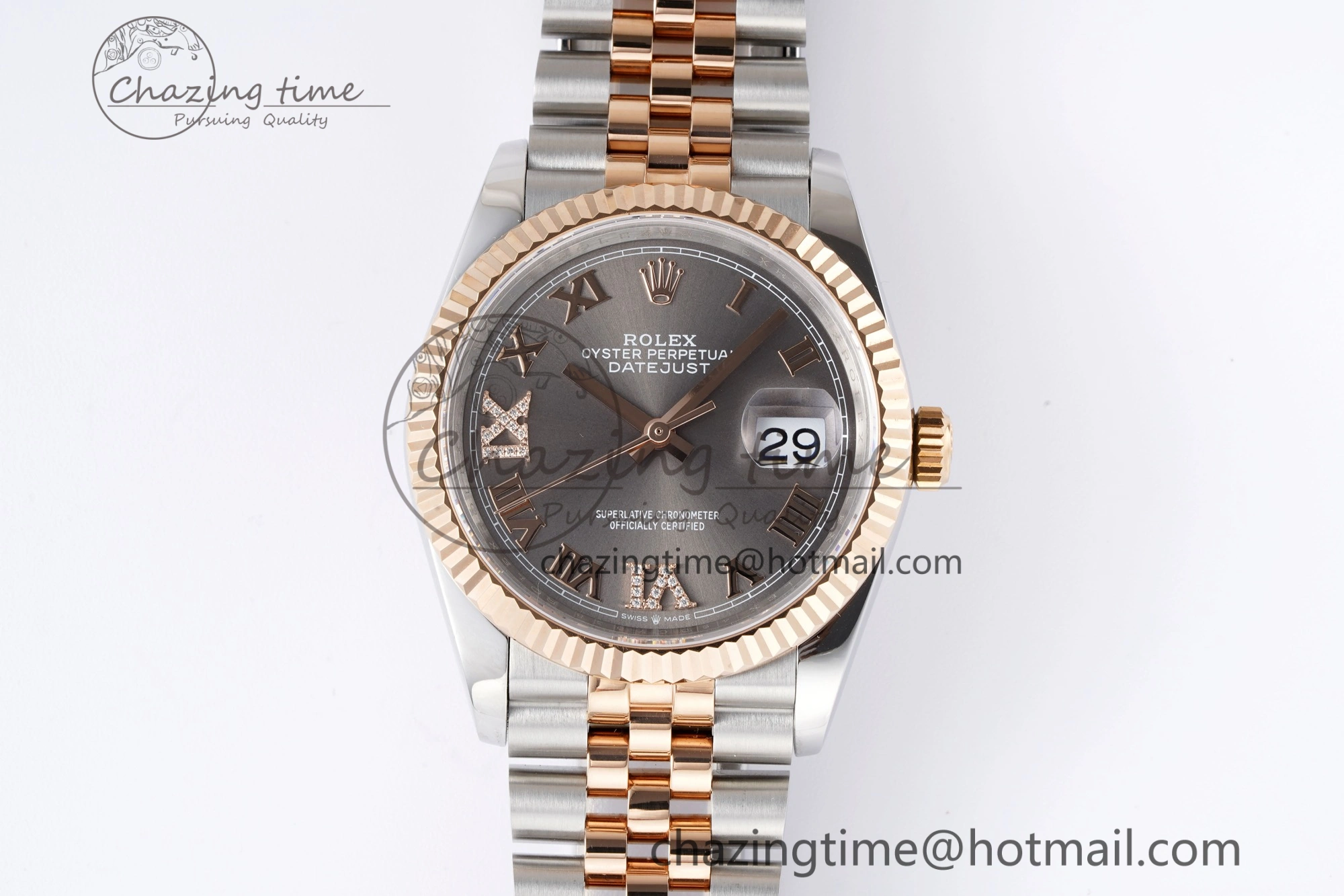 Effortless DateJust 36 SS RG 126231 JDF RG Plated 904L Steel Gray Dial Roman Markers on Jubilee Bracelet V 1748