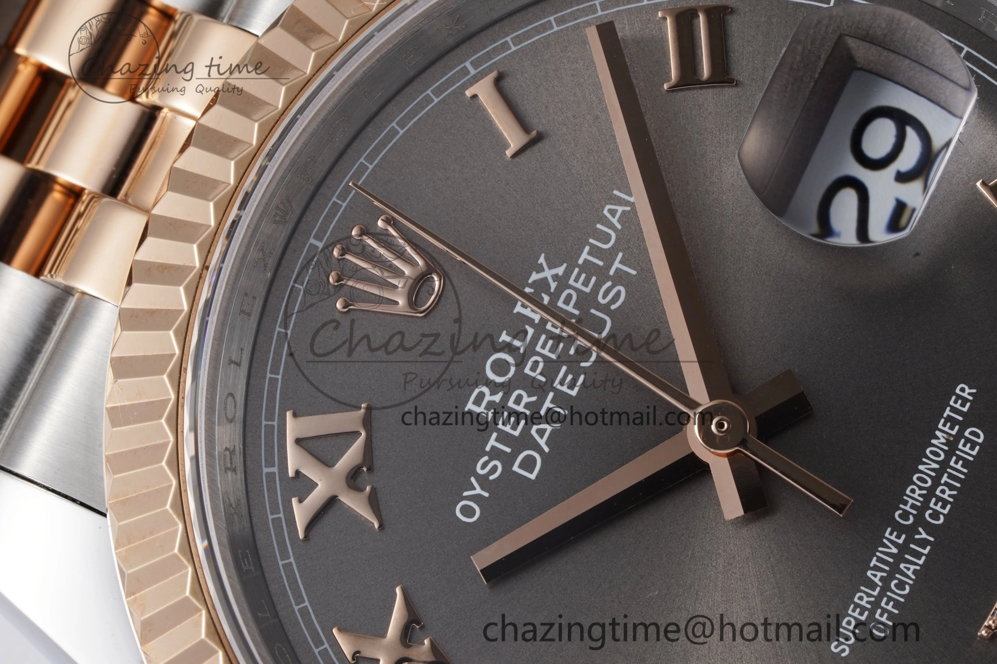 Effortless DateJust 36 SS RG 126231 JDF RG Plated 904L Steel Gray Dial Roman Markers on Jubilee Bracelet V 1748