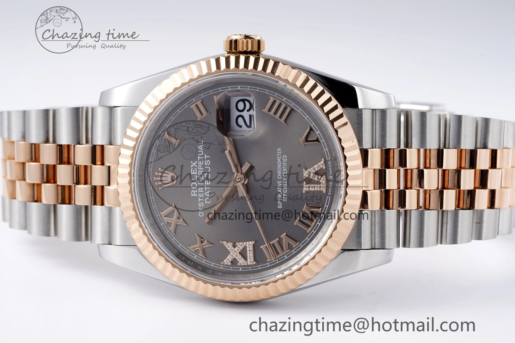 Effortless DateJust 36 SS RG 126231 JDF RG Plated 904L Steel Gray Dial Roman Markers on Jubilee Bracelet V 1748